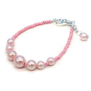 Bracelet  Pink Pearls Seed Beads Silver Lobster Clasp & Chain.